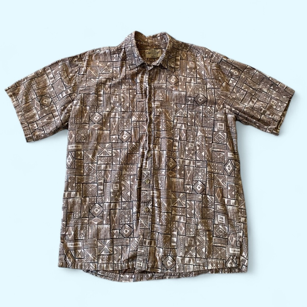 Cooke Street Honolulu Men's Brown & Cream Aloha Hawaiian Patterned Shirt